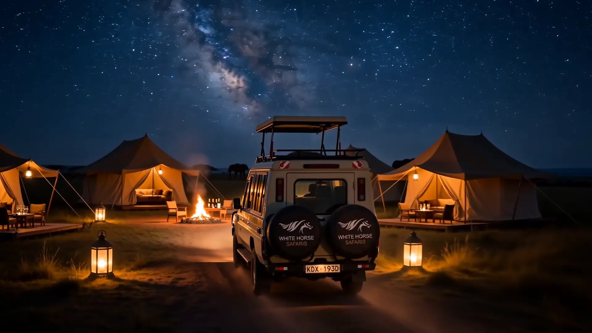 Luxury tented camp under the Milky Way